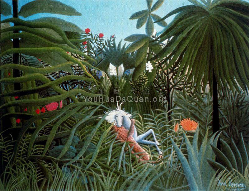 Jaguar Attacking a Horse - 亨利·卢梭